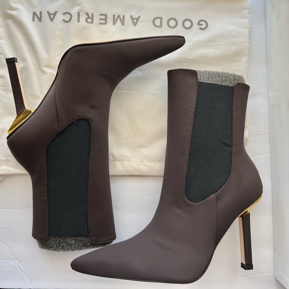 Good American High Kickstand Suede Bootie Size 7 Chocolate Brown GA118N-X - Picture 3 of 7